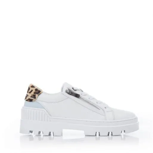 Blancaa White Leather Women Moda In Pelle Platform Trainers