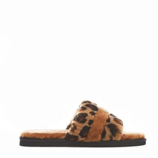 Blissful Leopard Sheepskin Women Moda In Pelle Slippers