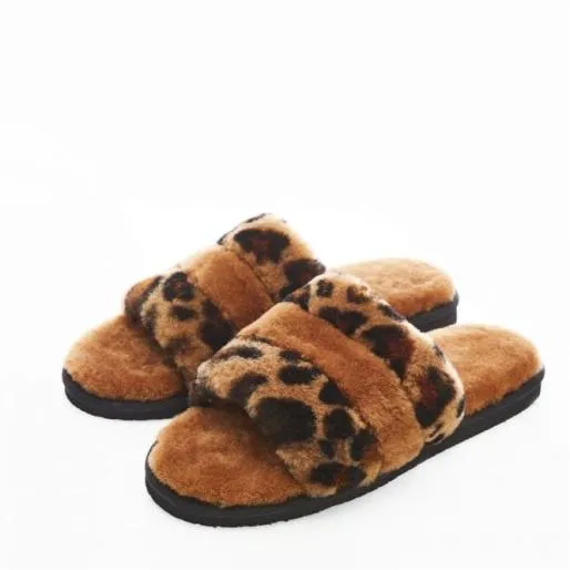 Blissful Leopard Sheepskin Women Moda In Pelle Slippers Blissful Leopard Sheepskin Women Moda In Pelle Slippers
