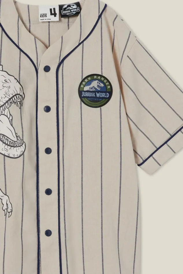 Boys 214 Shirts Cotton On License Baseball Short Sleeve Shirt Lcn Uni Rainy Day Stripejurassic Park