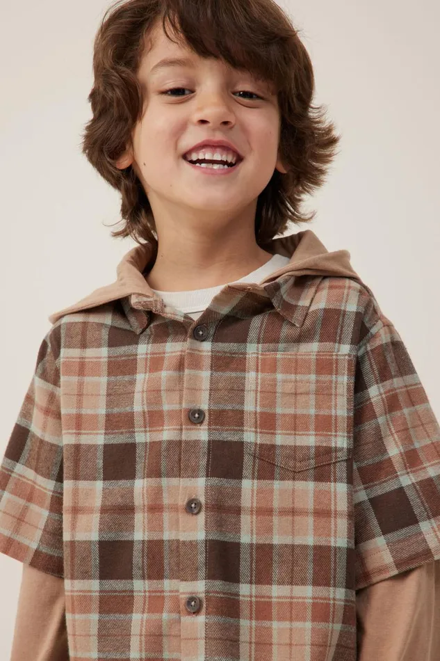 Boys 214 Shirts Cotton On Rugged Long Sleeve Layered Shirt Hot Choccyplaid