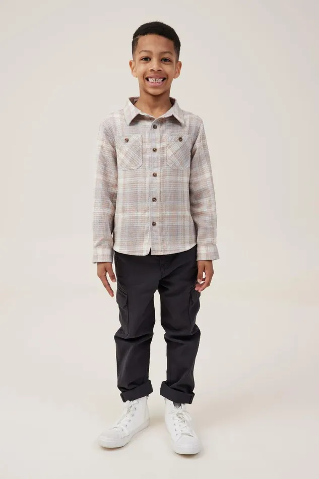 Boys 214 Shirts Cotton On Rugged Long Sleeve Shirt Rainy Daystaupy Brown Waffle Plaid