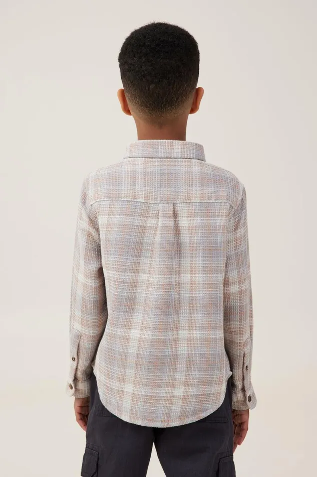 Boys 214 Shirts Cotton On Rugged Long Sleeve Shirt Rainy Daystaupy Brown Waffle Plaid
