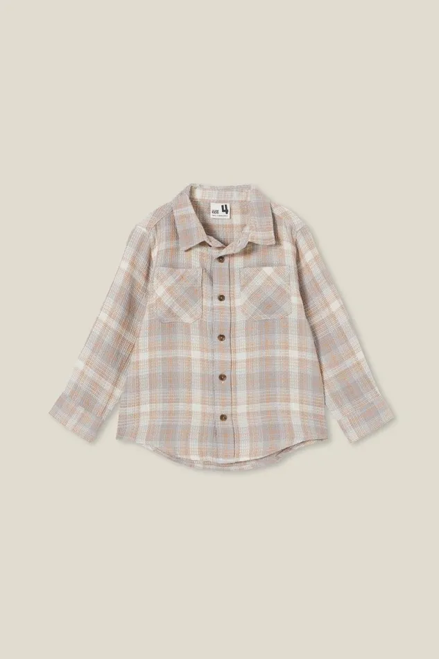 Boys 214 Shirts Cotton On Rugged Long Sleeve Shirt Rainy Daystaupy Brown Waffle Plaid