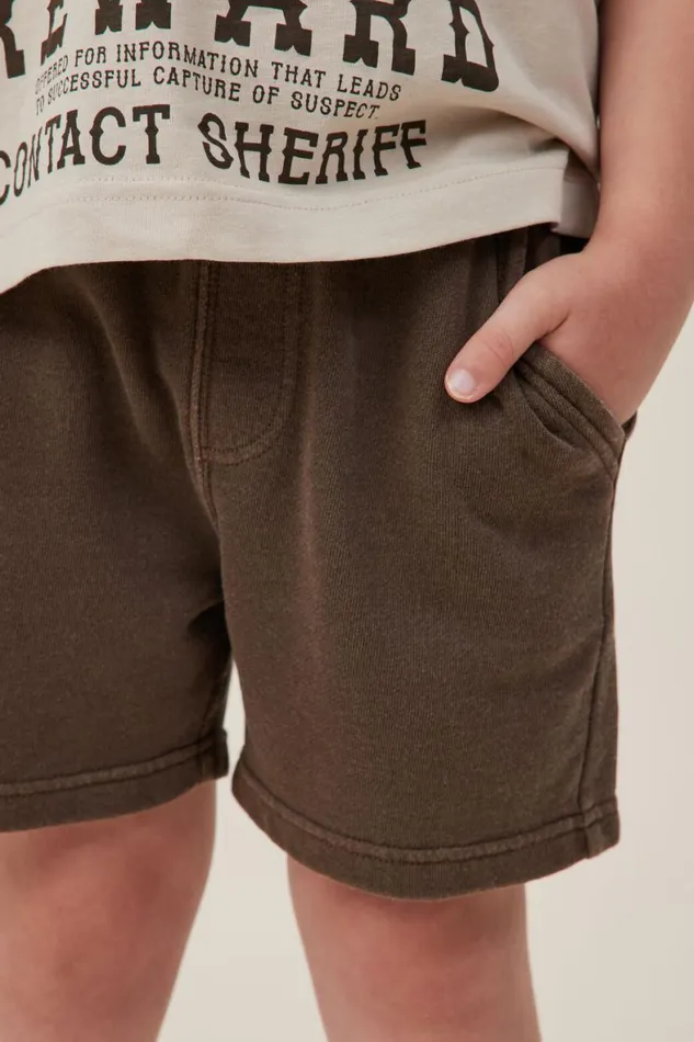 Boys 214 Shorts Cotton On Henry Slouch Short Hot Choccy Garment Dye