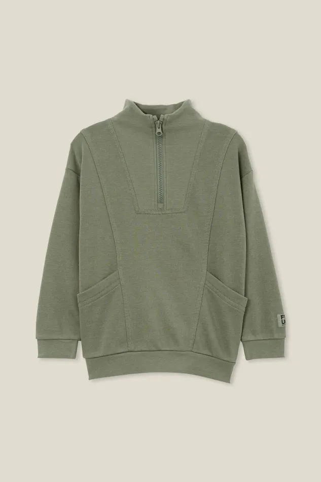 Boys 214 Sweatshirts and Sweatpants Cotton On Connor Spliced Zip Crew Swag Green