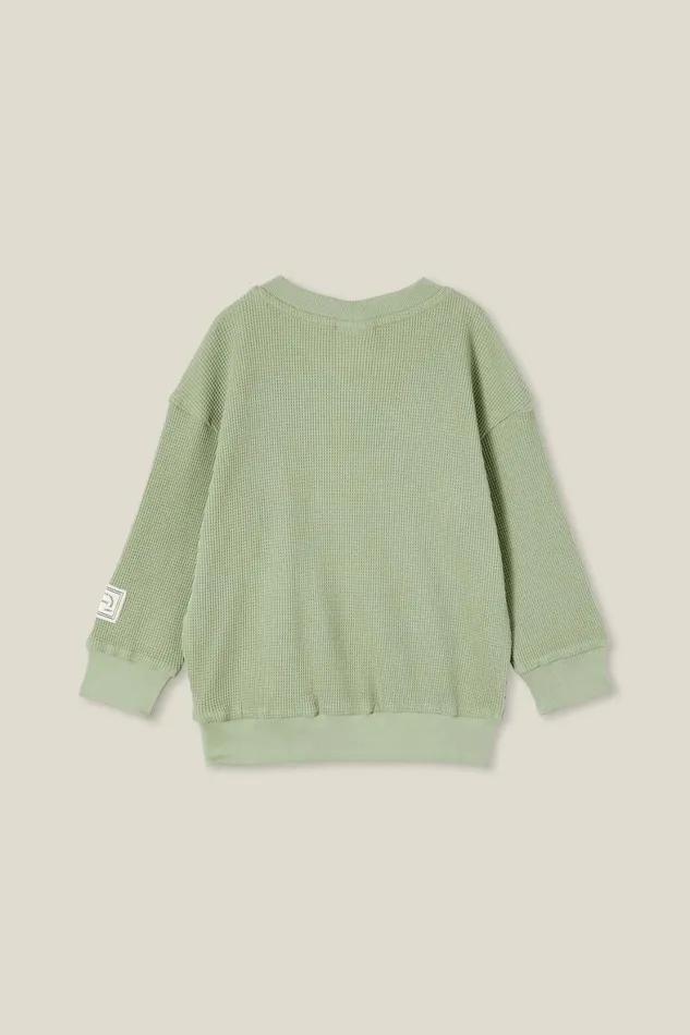 Boys 214 Sweatshirts and Sweatpants Cotton On Long Sleeve Waffle Pullover Deep Sage