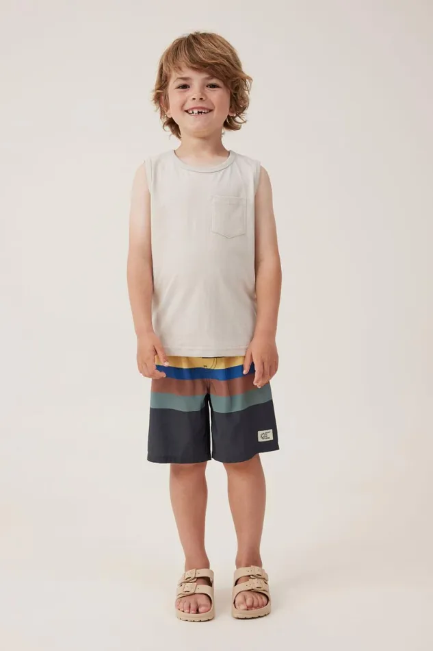 Boys 214 Swimwear Cotton On Bobby Board Short Phantomswag Green Multi Stripe