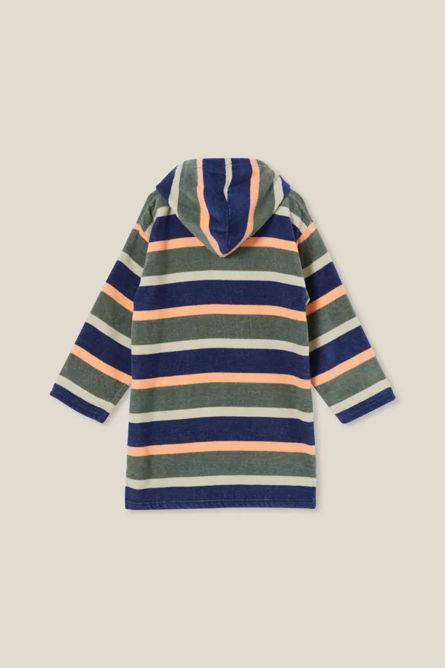 Boys 214 Swimwear Cotton On Zip Thru Hooded Towel In The Navymulti Stripe