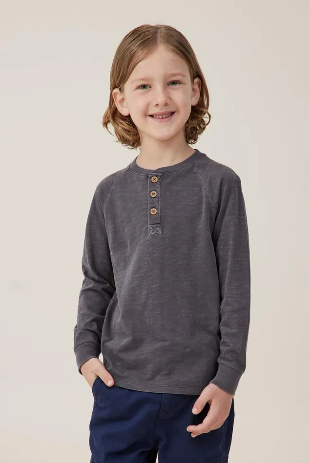 Boys 214 Tops and TShirts Cotton On Hayden Long Sleeve Henley Tee Rabbit Grey Slub Boys 214 Tops and TShirts Cotton On Hayden Long Sleeve Henley Tee Rabbit Grey Slub
