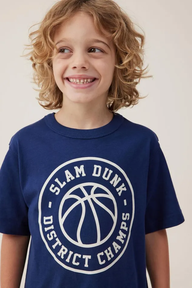 Boys 214 Tops and TShirts Cotton On Jonny Short Sleeve Print Tee In The Navyslam Dunk District Champs
