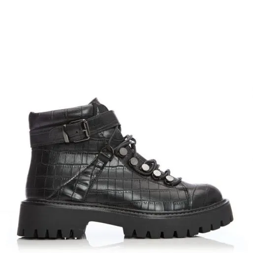 Bracken Black Patent Mocc Croc Women Moda In Pelle Chunky Boots Bracken Black Patent Mocc Croc Women Moda In Pelle Chunky Boots