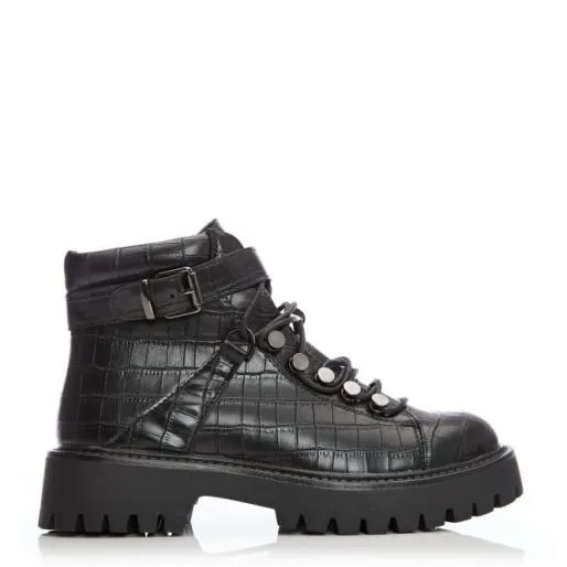 Bracken Black Patent Mocc Croc Women Moda In Pelle Chunky Boots Bracken Black Patent Mocc Croc Women Moda In Pelle Chunky Boots