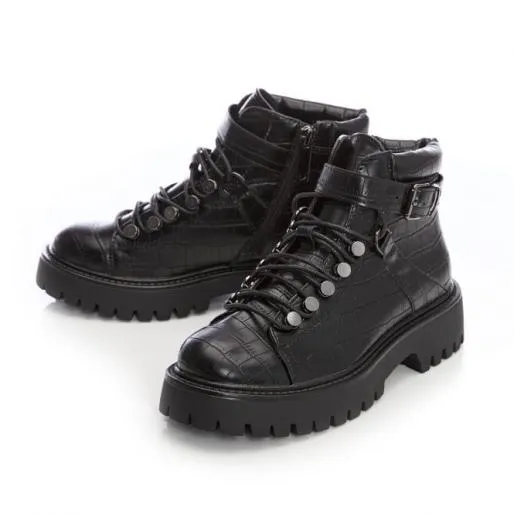 Bracken Black Patent Mocc Croc Women Moda In Pelle Chunky Boots Bracken Black Patent Mocc Croc Women Moda In Pelle Chunky Boots