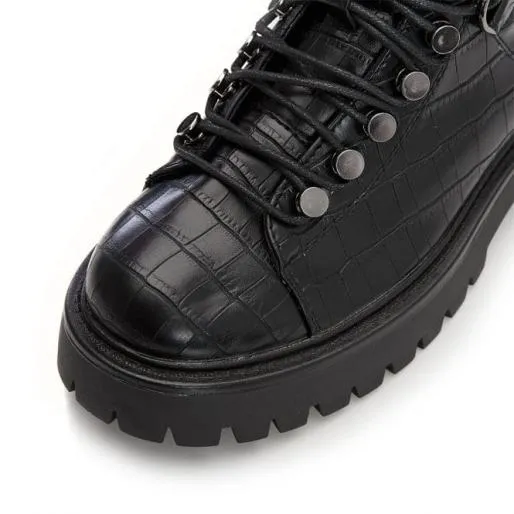 Bracken Black Patent Mocc Croc Women Moda In Pelle Chunky Boots Bracken Black Patent Mocc Croc Women Moda In Pelle Chunky Boots