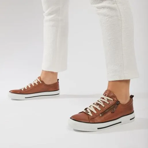 Brayleigh Tan Leather Women Moda In Pelle Wedge Trainers