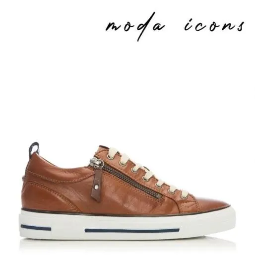 Brayleigh Tan Leather Women Moda In Pelle Wedge Trainers