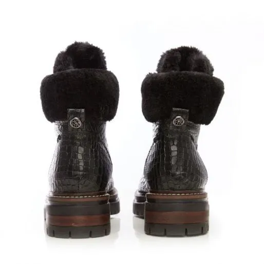 Carper Black Croc Women Moda In Pelle Ankle Boots Carper Black Croc Women Moda In Pelle Ankle Boots