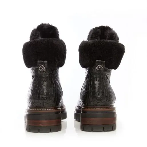 Carper Black Croc Women Moda In Pelle Ankle Boots Carper Black Croc Women Moda In Pelle Ankle Boots