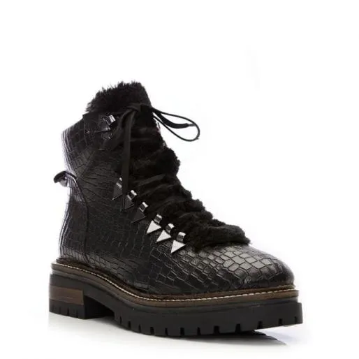 Chikkara Black Croc Women Moda In Pelle Ankle Boots