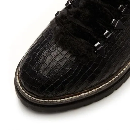 Chikkara Black Croc Women Moda In Pelle Ankle Boots