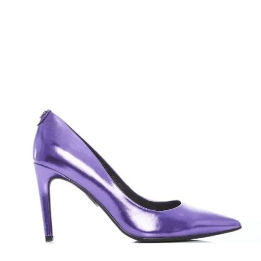 Daniela Purple Metallic Women Moda In Pelle Mid Heel Shoes