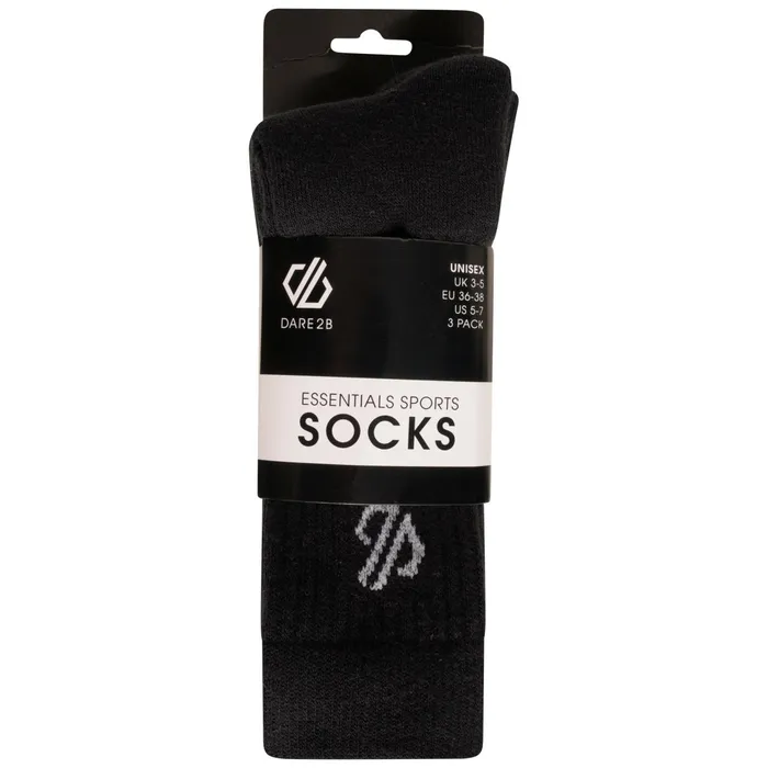 Dare 2b Cycle Accessories Adult039s Essentials Sports Socks 3 Pack Black 8211 WomenMen