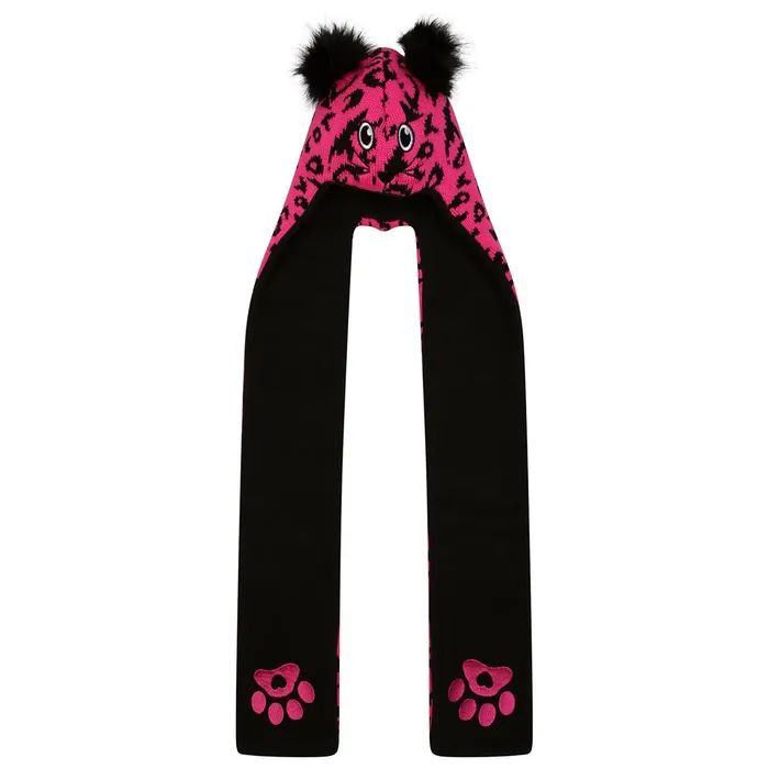 Dare 2b Hats Snowplay 3In1 Hat Scarf Pink Black Leopard Print 8211 Kids