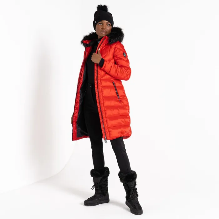 Dare 2b Insulated Jackets Julien Macdonald 8211 Suppression Longline Jacket Volcanic Red Shine 8211 Women