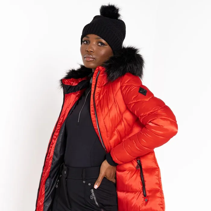 Dare 2b Insulated Jackets Julien Macdonald 8211 Suppression Longline Jacket Volcanic Red Shine 8211 Women