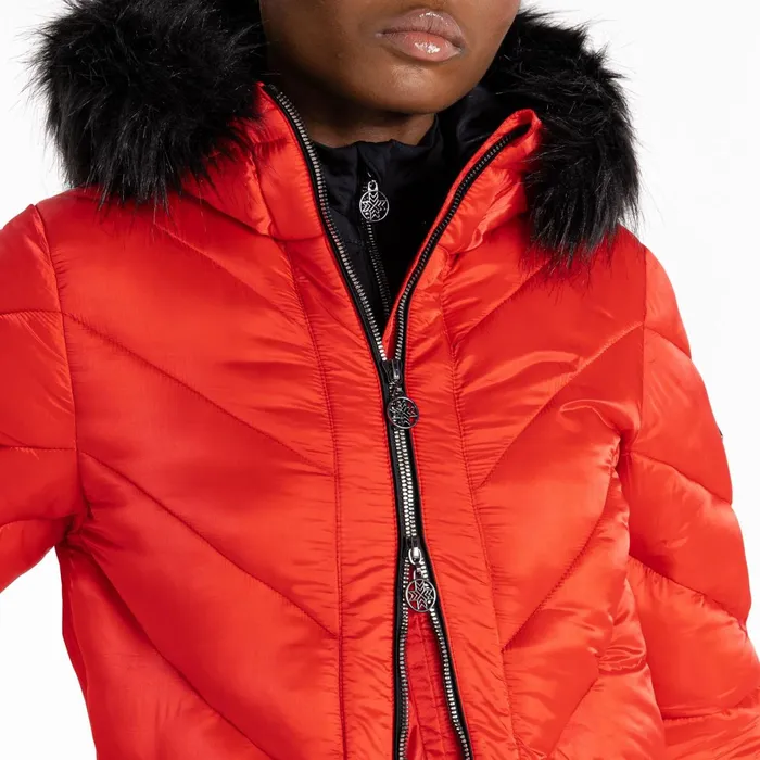 Dare 2b Insulated Jackets Julien Macdonald 8211 Suppression Longline Jacket Volcanic Red Shine 8211 Women