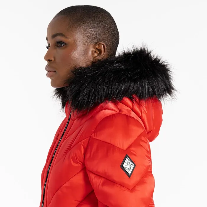 Dare 2b Insulated Jackets Julien Macdonald 8211 Suppression Longline Jacket Volcanic Red Shine 8211 Women