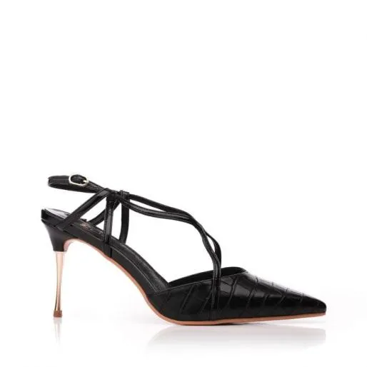 Dreaming Black Porvair Women Moda In Pelle Mid Heel Shoes