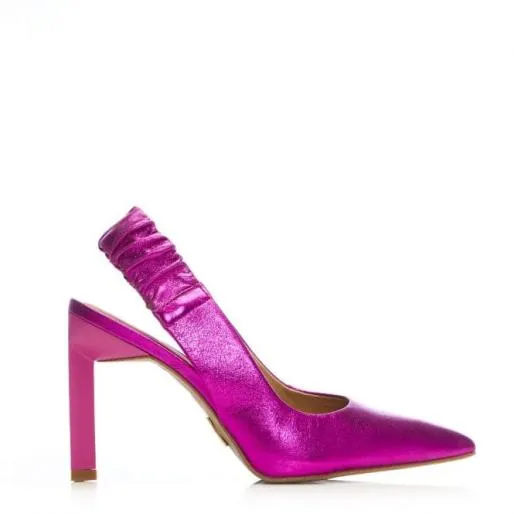 Dynasty Pink Metallic Leather Women Moda In Pelle Mid Heel Shoes