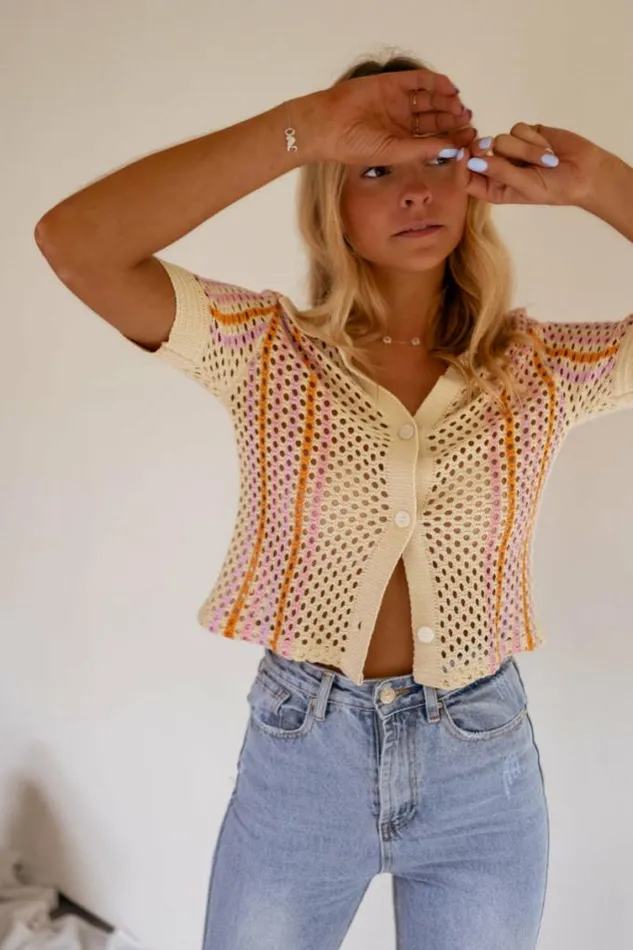 Easy Clothes Beige Crochet Lison Polo Shirt Women039s Clothing Shirts