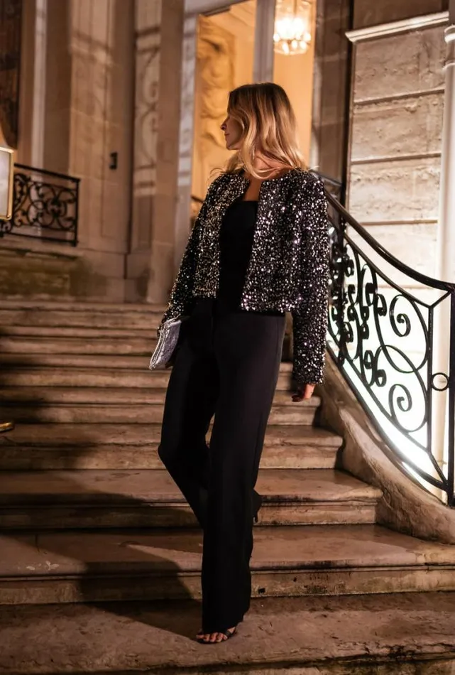 Easy Clothes Black And Silver Glittery Masha Jacket Black And Silver Women039s Clothing Jackets