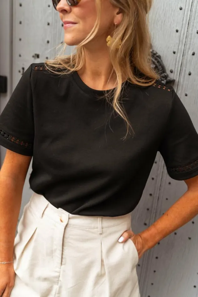 Easy Clothes Black Embroidered Romina TShirt Black Women039s Clothing Tshirts Easy Clothes Black Embroidered Romina TShirt Black Women039s Clothing Tshirts