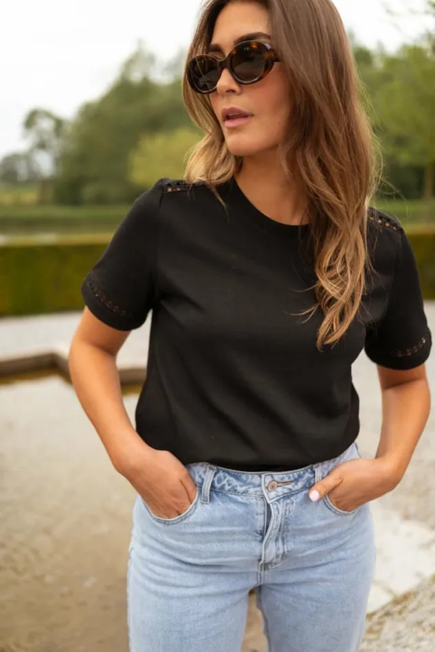Easy Clothes Black Embroidered Romina TShirt Black Women039s Clothing Tshirts Easy Clothes Black Embroidered Romina TShirt Black Women039s Clothing Tshirts