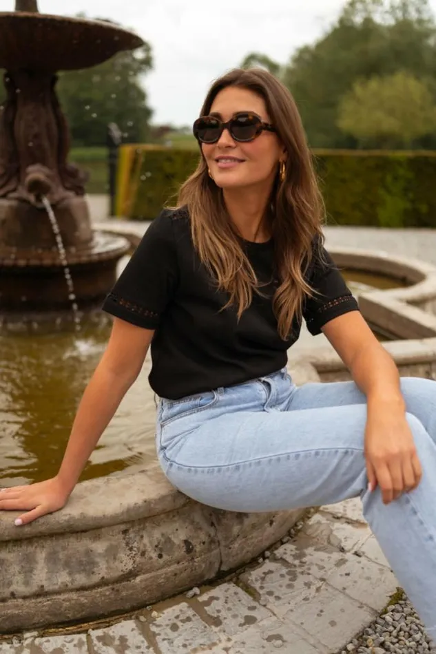 Easy Clothes Black Embroidered Romina TShirt Black Women039s Clothing Tshirts Easy Clothes Black Embroidered Romina TShirt Black Women039s Clothing Tshirts