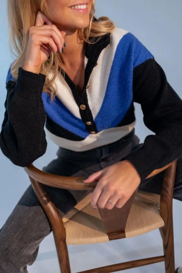 Easy Clothes Blue And Ecru Neve Sweater Blue and Ecru Women039s Clothing Sweaters Easy Clothes Blue And Ecru Neve Sweater Blue and Ecru Women039s Clothing Sweaters