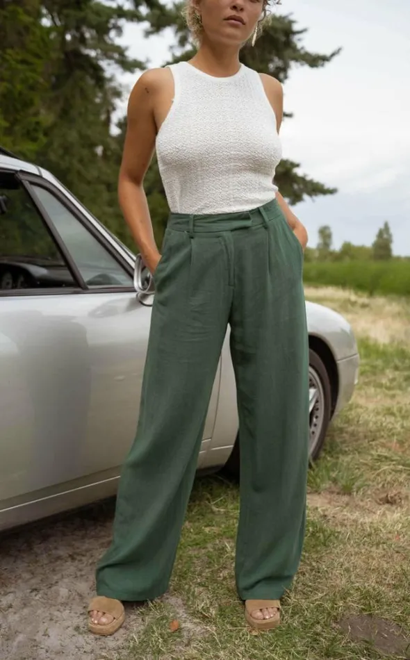 Easy Clothes Dark Green Linen Joey Pants Dark Green Women039s Clothing Pants and Jeans Easy Clothes Dark Green Linen Joey Pants Dark Green Women039s Clothing Pants and Jeans