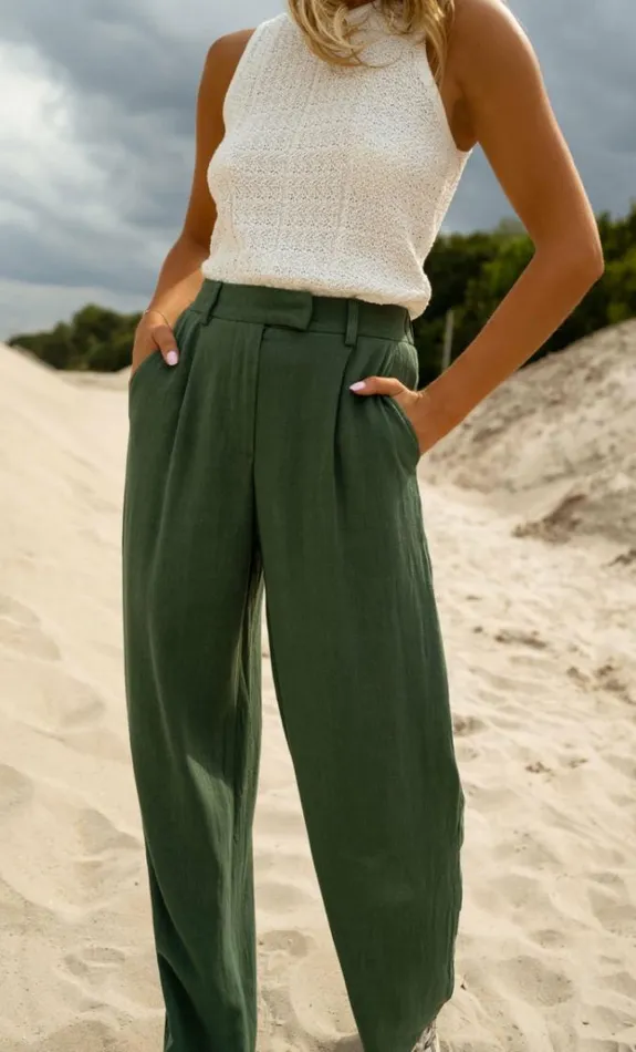 Easy Clothes Dark Green Linen Joey Pants Dark Green Women039s Clothing Pants and Jeans Easy Clothes Dark Green Linen Joey Pants Dark Green Women039s Clothing Pants and Jeans