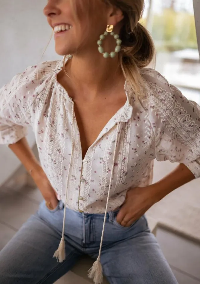 Easy Clothes Ecru Patterned Aiden Blouse Women039s Clothing Blouses