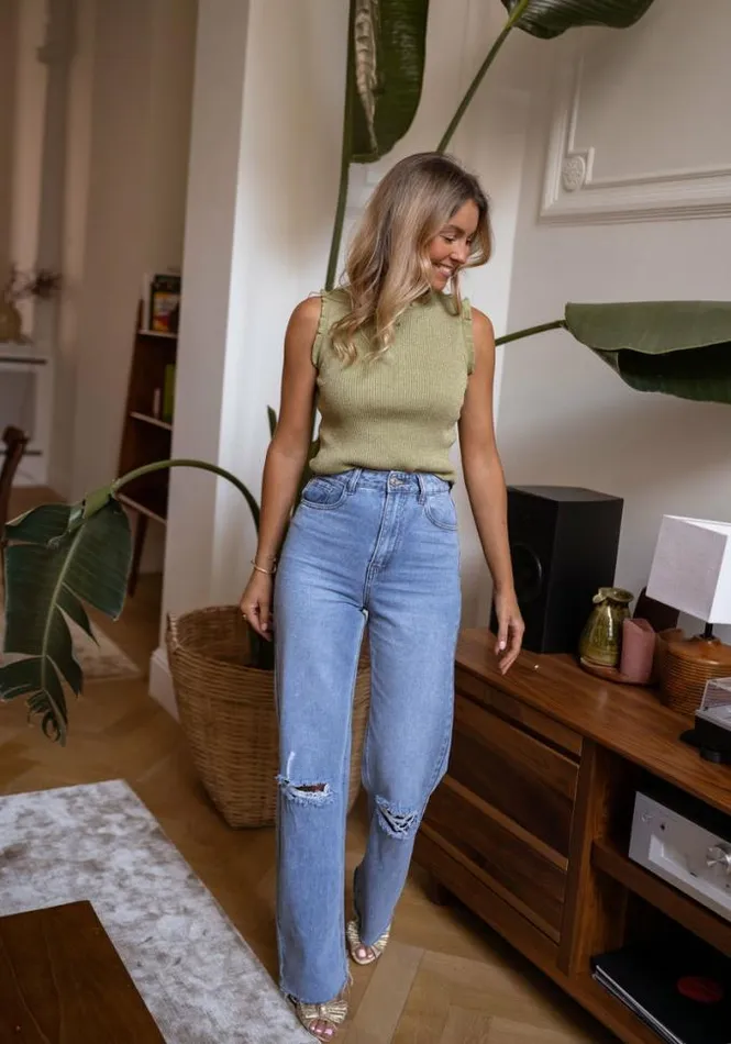 Easy Clothes Glittery Olive Mathilda Tank Top Olive Women039s Clothing Tops