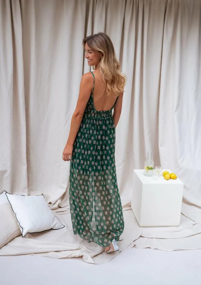 Easy Clothes Green Patterned Opera Dress Women039s Clothing Dresses