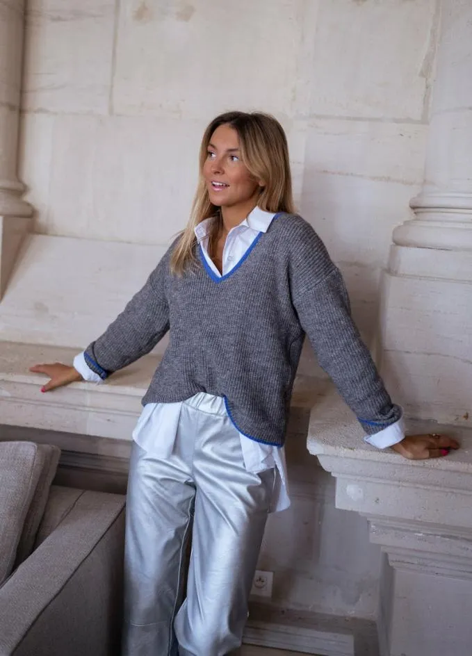 Easy Clothes Grey And Blue Nelia Sweater Women039s Clothing Sweaters
