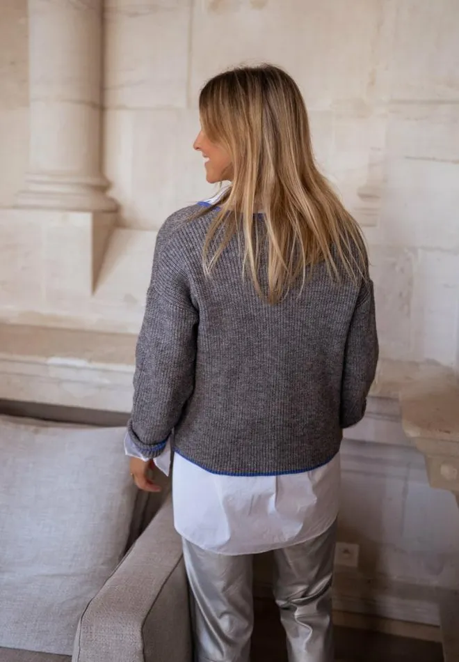 Easy Clothes Grey And Blue Nelia Sweater Women039s Clothing Sweaters