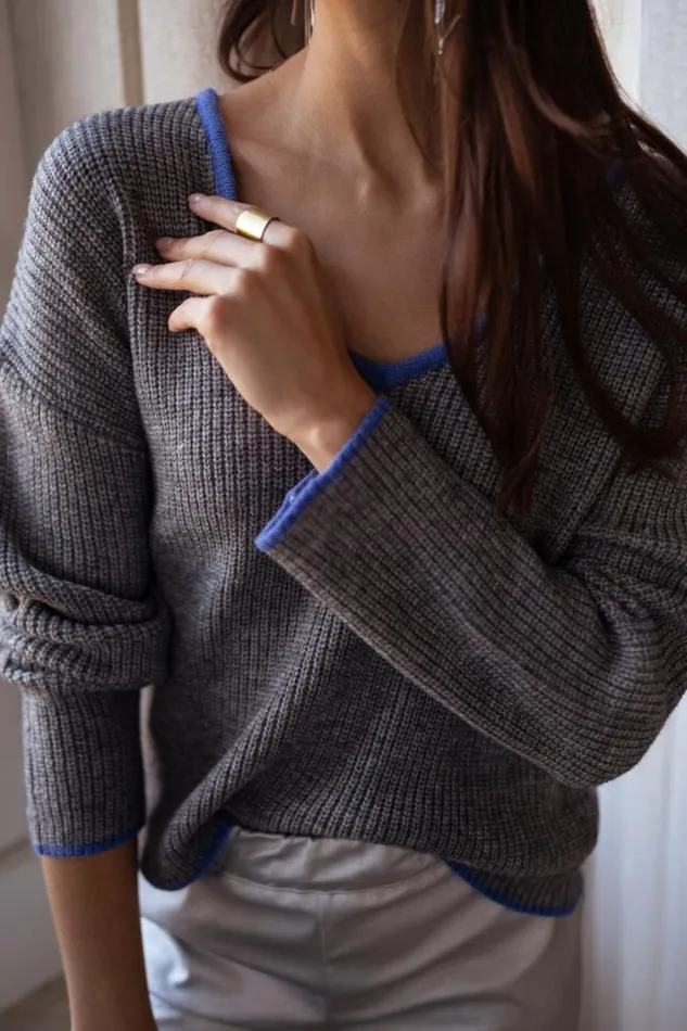 Easy Clothes Grey And Blue Nelia Sweater Women039s Clothing Sweaters