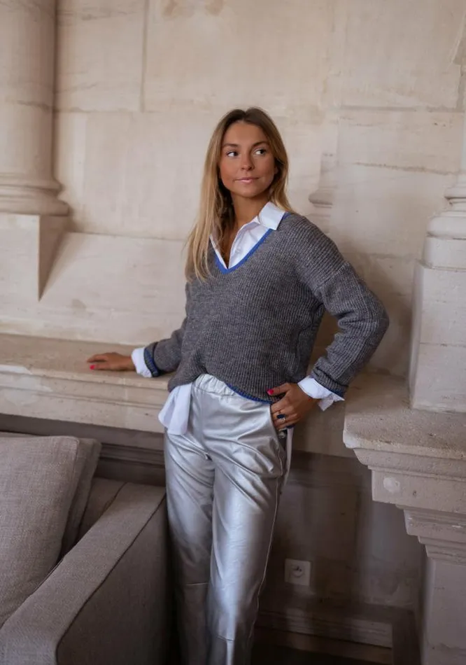 Easy Clothes Grey And Blue Nelia Sweater Women039s Clothing Sweaters