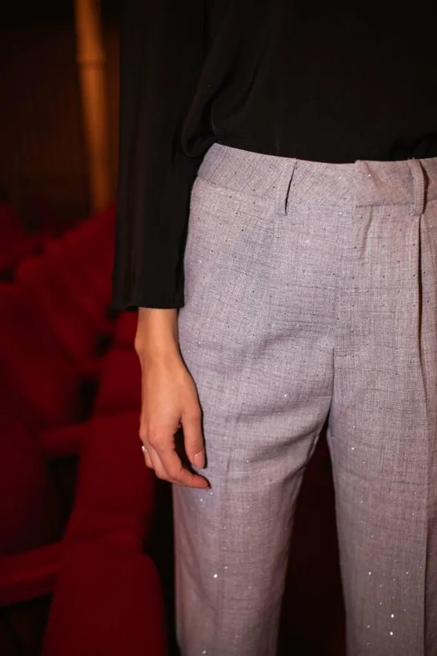Easy Clothes Grey Loan Pants With Rhinestones Women039s Clothing Pants and Jeans